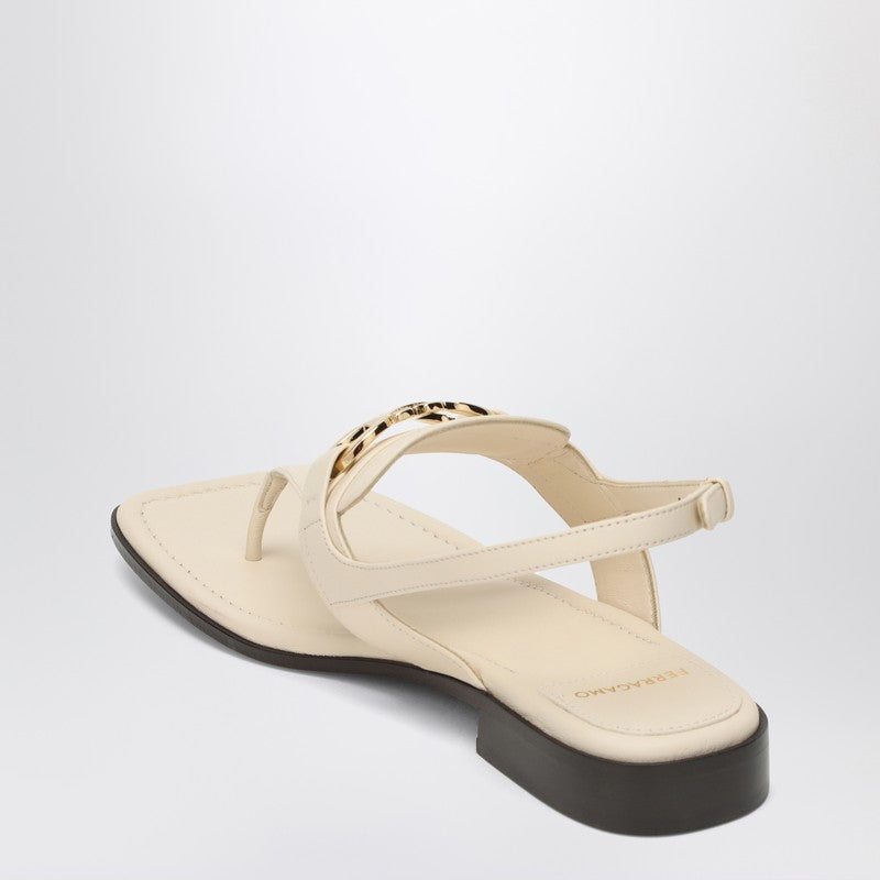 Ferragamo Ivory Gancini ornament thong sandal