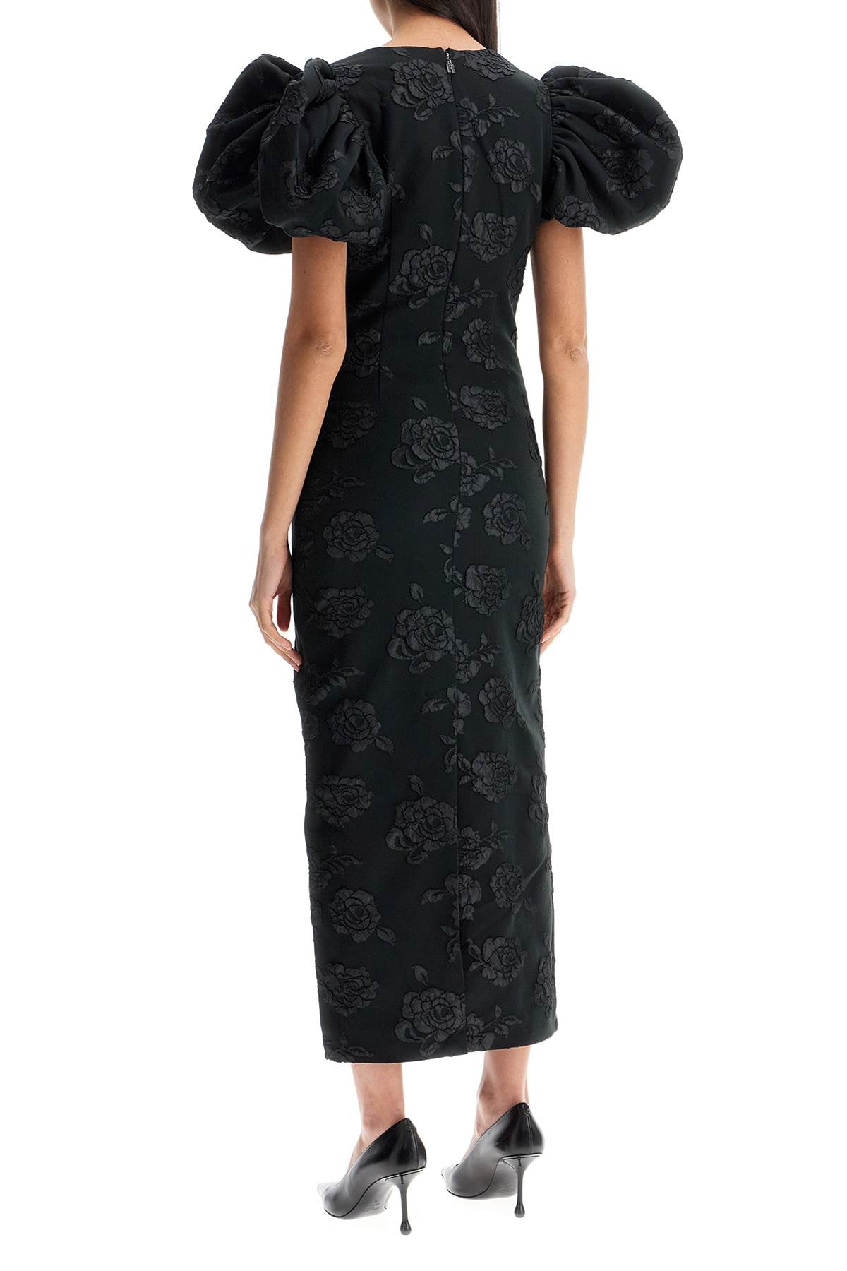 Rotate 3d jacquard midi dress black floral