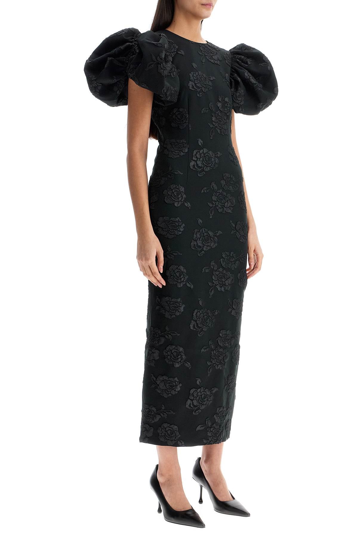 Rotate 3d jacquard midi dress black floral