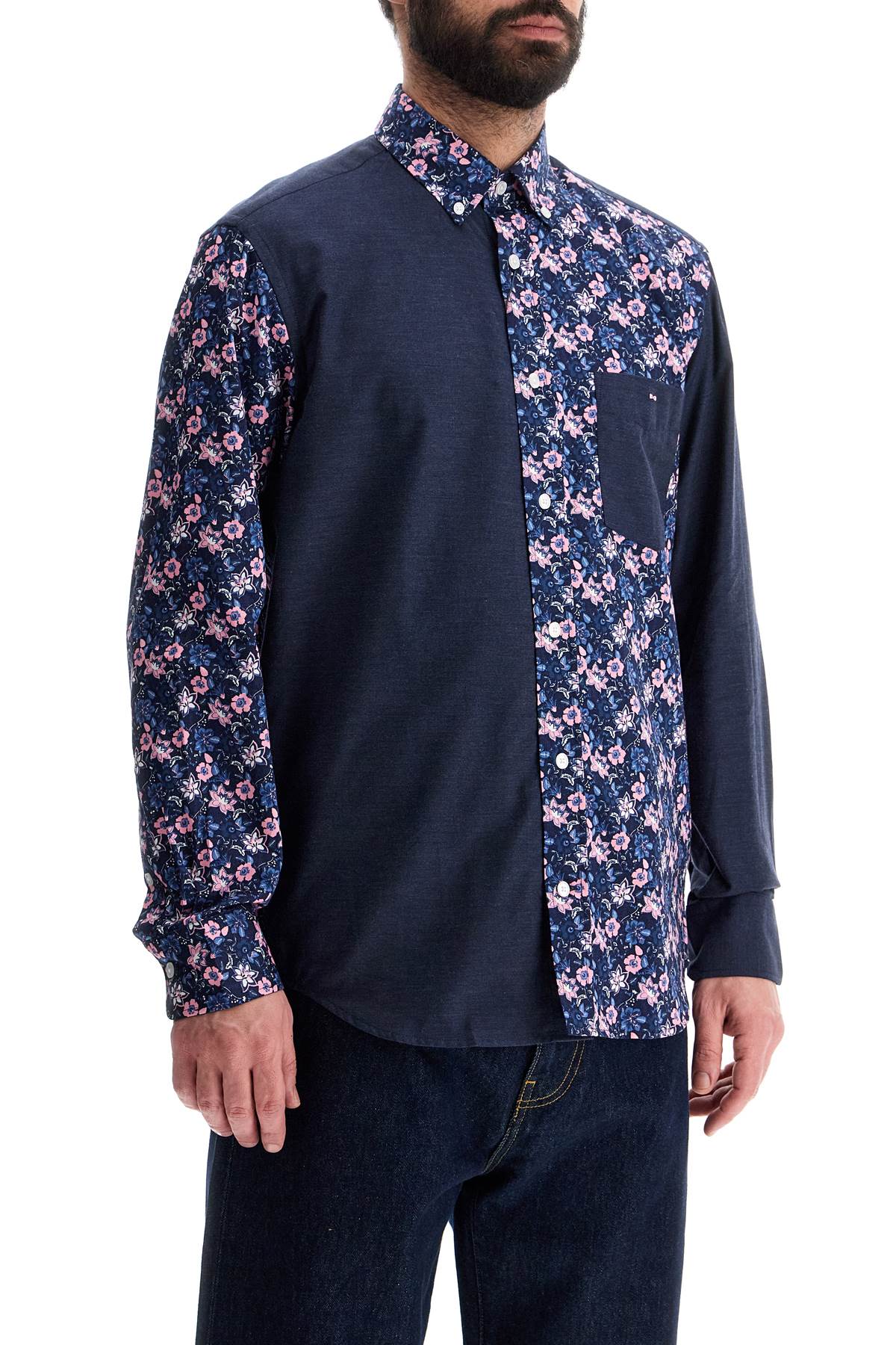 EDEN PARK blue floral long sleeve cotton regular fit shirt
