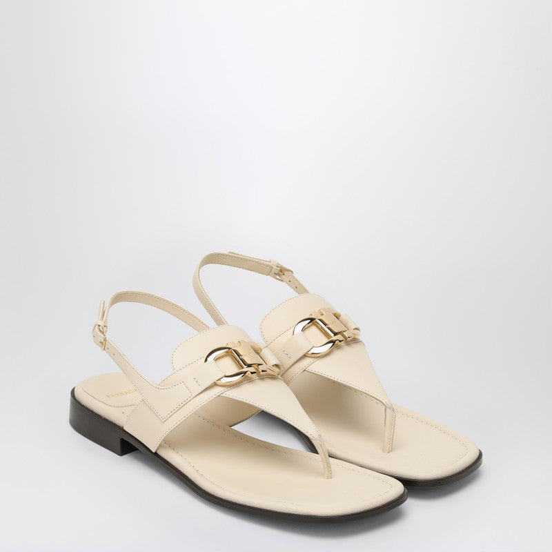 Ferragamo Ivory Gancini ornament thong sandal