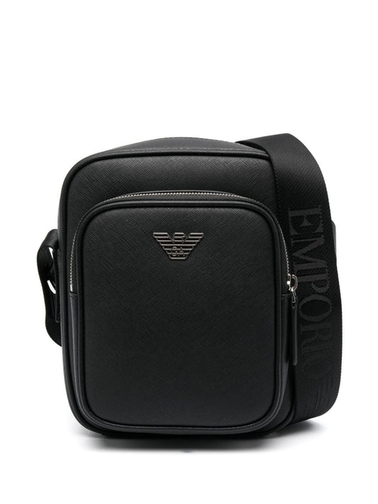 Emporio Armani logo-plaque Leather messenger bag