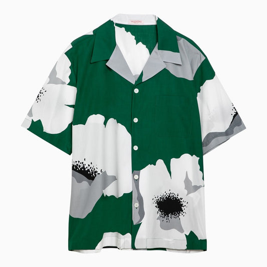 Valentino Emerald green/grey cotton Flower Portrait shirt