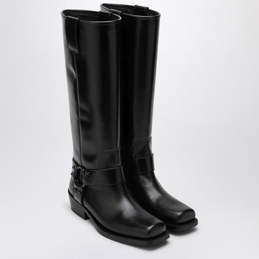 Valentino Garavani Black leather Biker Rockstud high boot