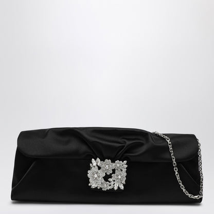 ROGER VIVIER Black satin Efflorescence clutch bag with buckle