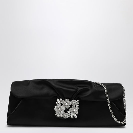 ROGER VIVIER Black satin Efflorescence clutch bag with buckle