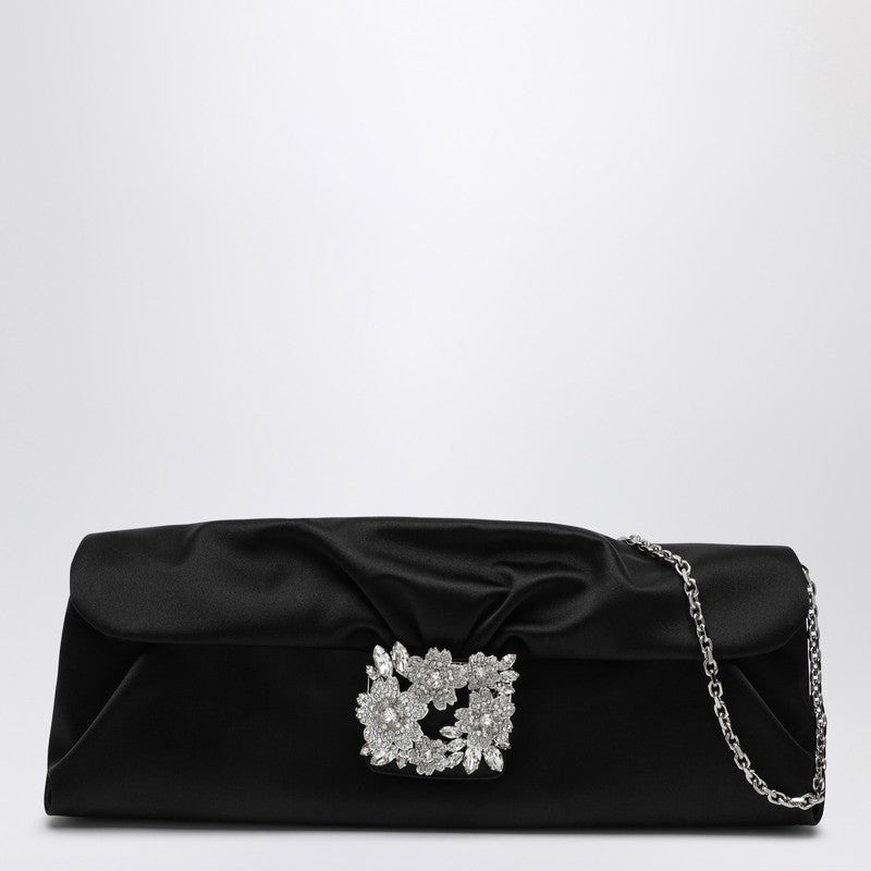ROGER VIVIER Black satin Efflorescence clutch bag with buckle